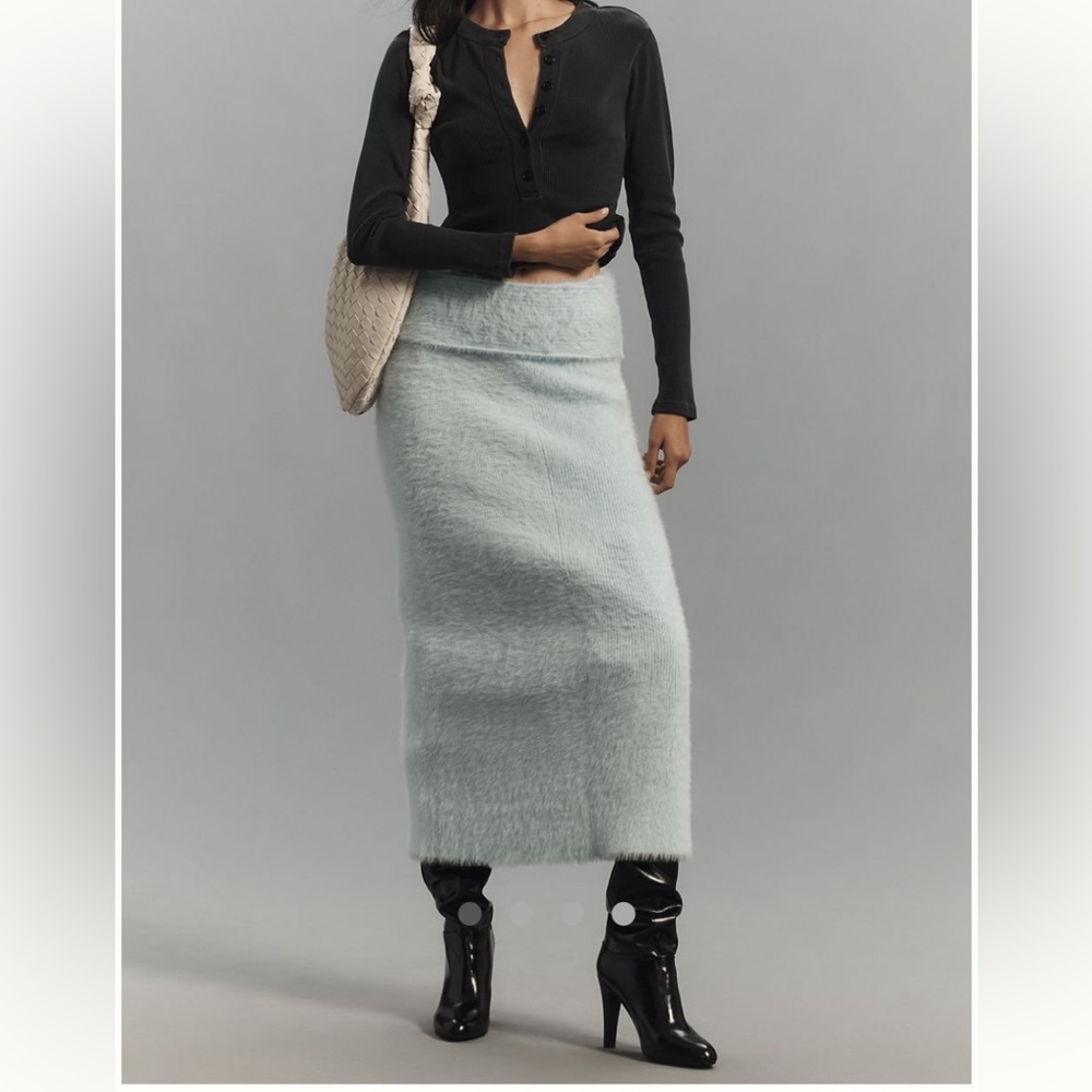 Anthropologie Skirt Midi SIZE S Blue Column Maeve Foldover-Waist Sweater NEW